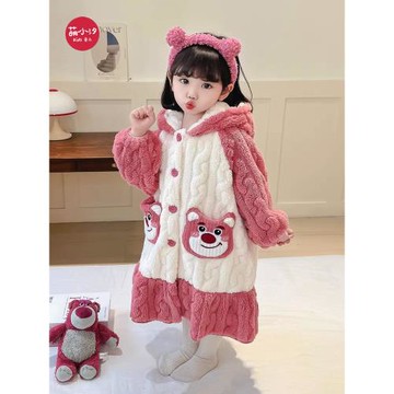 女童秋冬法蘭絨睡袍女孩女寶寶冬款睡衣珊瑚絨家居服兒童冬季浴袍