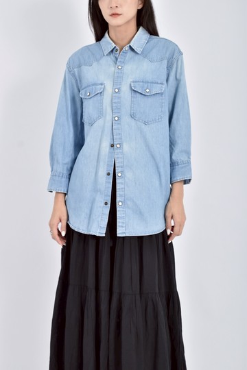 (M) net丹寧牛仔棉質純棉排扣藍色外套