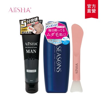【AliSHA 妍樂羋】男仕體毛掰掰護理組(AliSHA男仕淨除霜+明色SEASONS深層修護軟毛液+兩用刮棒)