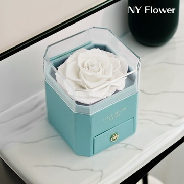 【NY Flower 紐約花藝】NY Flower 紐約花藝 Never Fades 永不消褪的愛永生恆星花首飾盒 - 雪霜白