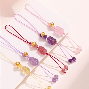 🔥現貨🔥紫水晶貔貅吞金獸手機串珠掛鏈草莓晶紫鈦幽靈手機掛件小物品吊墜"開運堂"