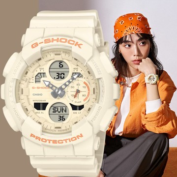 CASIO 卡西歐 G-SHOCK 雙顯手錶 電子錶 女錶-象牙白x暖橘 GMA-S140-7A
