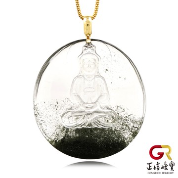 【正佳珠寶】綠幽靈 頂級聚寶盆 寶瓶觀音 42g 綠幽靈吊墜｜18K金