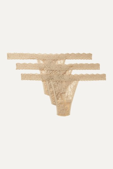 Hanky Panky - + Net Sustain Set Of Three Stretch-lace Thongs - Beige - One size