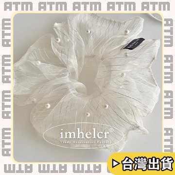 🔥臺灣出貨🔥可開發票✅輕飾時光氣質珍珠銀絲髮圈~韓系高級感時尚設計腸圈後腦勺新款發繩髮飾女