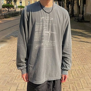 正韓街頭感仿舊質感復古印花長袖T恤 4色 YUPPIE 預購商品 1006
