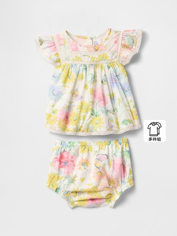 嬰兒裝 印花圓領短袖短褲家居套裝-白底印花