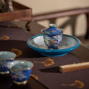 小白茶具華隱堂九尾狐蓋碗主人杯壺承景德鎮手工粉彩蓋碗茶具套裝