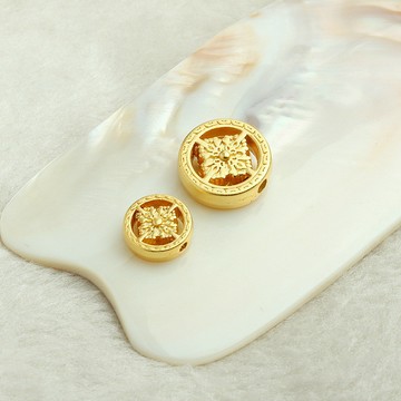 Tl- (20pcs/份)- 沙金包金保色十字菩提隔珠 diy手工飾品配件 轉運穿孔念珠材料