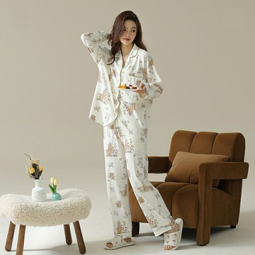 【巴黎精品】現貨+預購 女居家睡衣套裝長袖休閒服秋冬睡袍睡褲-寬鬆印花卡通小熊女休閒服w1ad16