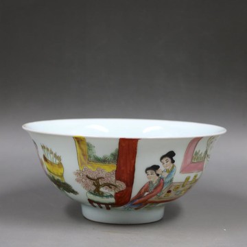 清乾隆粉彩人物紋碗手繪仿古家居酒店瓷器擺件古董古玩老貨收藏1入