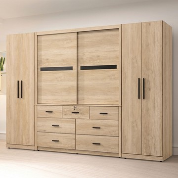 Boden-艾加9.1尺多功能收納衣櫃組合-內附側拉鏡(單吊桿衣櫃+推門衣櫃+雙吊桿衣櫃)-272x57x200cm