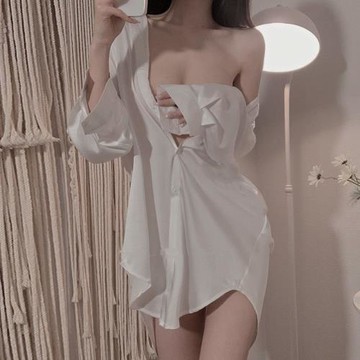 純欲風襯衫裙女純色夏季冰絲涼感性感開衫男友風薄款長袖純情韓版