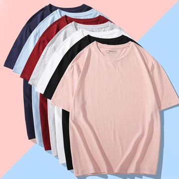 潮牌彈力竹節棉純色t恤 男 短袖修身大碼夏季潮流白色打底衫半袖