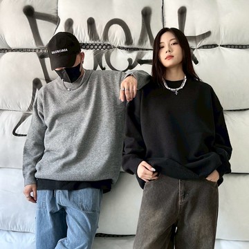 【AMERO】男裝 女裝 長袖圓領毛衣 素面 落肩 寬鬆版型 情侶裝