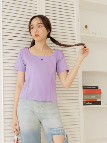 時髦輕墊肩修身出芽短袖上衣