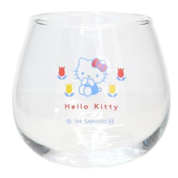 小禮堂 三麗鷗 Hello Kitty 圓形透明玻璃水杯 (鬱金香)
