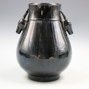 清雍正烏金釉鹿頭尊福筒仿古老貨瓷器家居博古裝飾擺件古董古玩1入