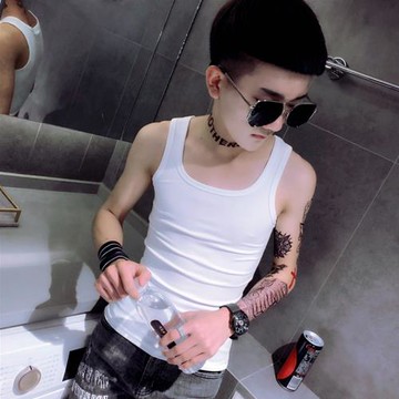 夏季社會精神小伙緊身打底背心男潮外穿坎肩潮牌個性潮流緊身衣服
