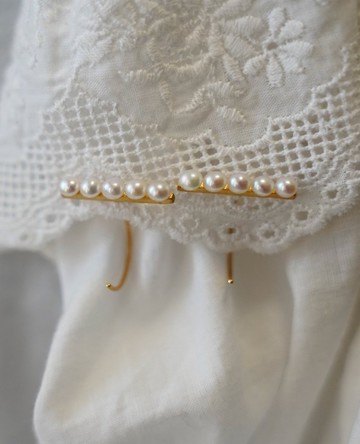 純銀 5顆珍珠長條造型耳環