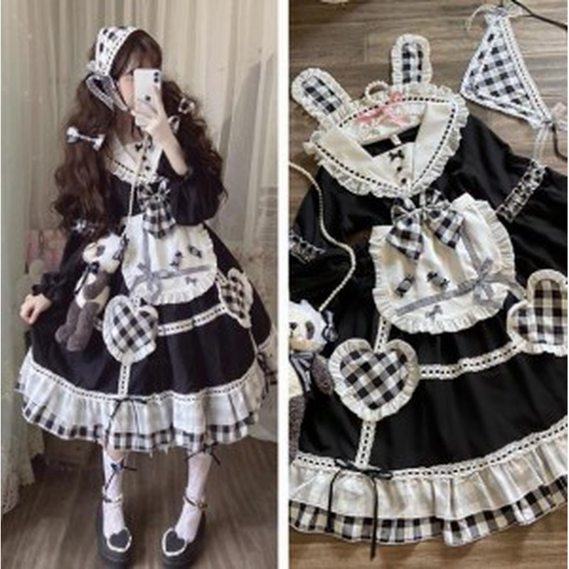 BODYLINE黒白チェックセーラーワンピース　十字架ワンピースメイド服ゴスロリ