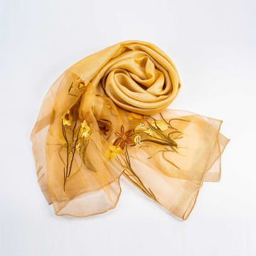 CLL 巧玲瓏 華麗繡花柔美純色絲巾 1999606