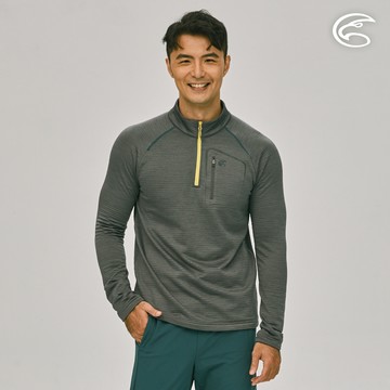 ADISI 男半門襟透氣快乾保暖中層衣(胸前口袋) AL2221063 (M-2XL) 泥炭灰｜城市綠洲 內裡鬆餅紋 磨毛 刷毛 彈性 排汗速乾 機能 休閒