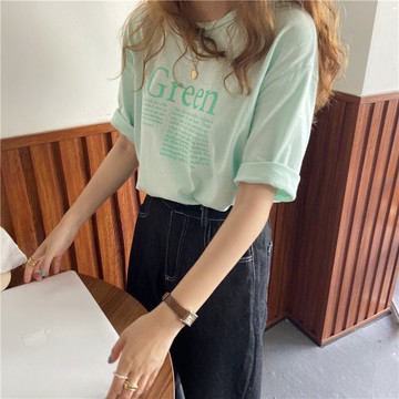 字母印花短袖t恤女年新款夏季打底衫韓版寬松休閑百搭上衣潮