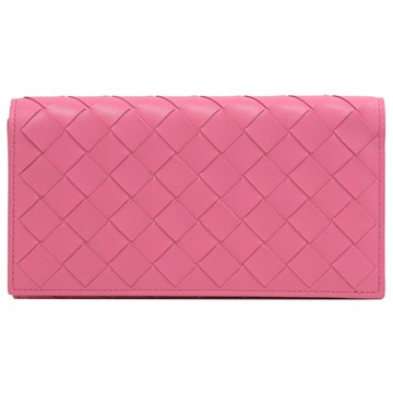 BOTTEGA VENETA 600873 經典編織小羊皮扣式長夾.粉