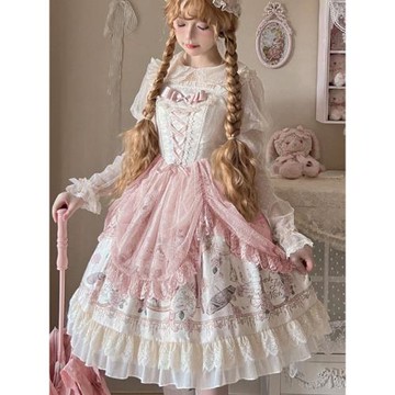 原創洛麗塔日常生成色粉色優雅復古jsk花嫁華麗法式Lolita連衣裙