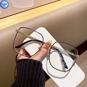 近視眼鏡 有度數眼鏡 方形眼鏡 眼鏡女 濾藍光眼鏡 複古金色方形大框平光鏡 韓版潮大圓臉顯瘦素顔眼鏡框可配近視男女