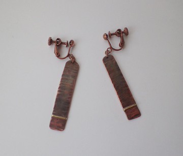 鄉村現代感設計, 黃銅&紅銅 手工墜, 夾式 耳環 (一對)