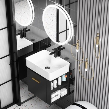 免運 浴室櫃  小戶型浴室櫃  衛生間側邊收納實木浴室柜小戶型洗臉盆 柜組合陶瓷一體陶瓷洗漱臺 可開發票 全館八折 工廠現貨直銷 新品特價 y9056