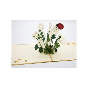 日本 Pop-up 紙雕3D立體卡片 白苜蓿與瓢蟲