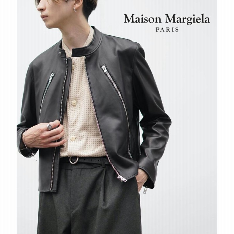 極美品　Margiela　メゾンマルジェラ　ラムレザージャケット　ブラック 黒 Maison Margiela / メゾン マルジェラ ： 5-ZIP LEATHER JACKET