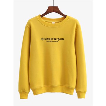 黃色圓領新款加絨女士衛衣2025秋季寬松韓系風格上衣早秋慵懶風潮