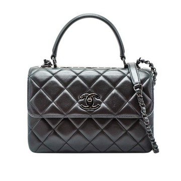 二手品 Chanel Trendy CC  So Black Handle 羊皮二用包(A92236-黑)