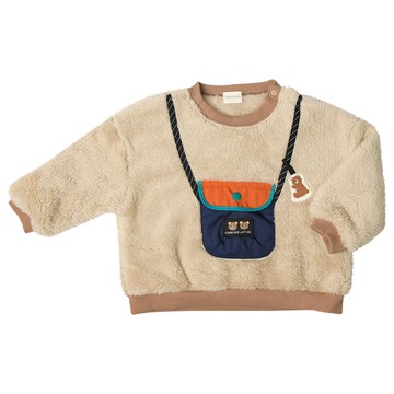 akachan honpo - 長袖休閒上衣-刷毛 背面圖案-淺卡其色