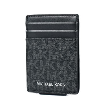MICHAEL KORS 男款 緹花LOGO防刮皮革名片夾/鈔票夾-黑色
