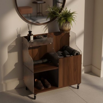 【多功能置物櫃】異材質拼接 移動式木質壓克力邊几/玄關櫃