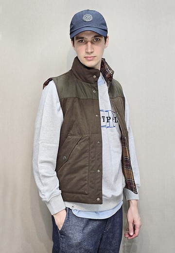 East Pole男女裝潮流雙面穿格子夾棉背心馬甲秋季新款企領