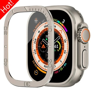 鋼化玻璃屏幕金屬保險槓+鋁合金表圈保護膜兼容 Apple Watch Ultra 3 2 1 49mm