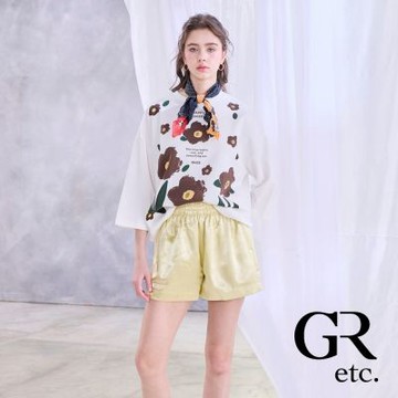 【GLORY21】網路獨賣款-etc.光澤感壓花緞面短褲-黃色