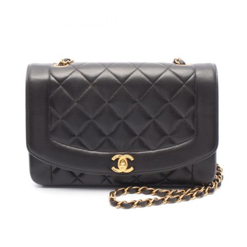 CHANEL 香奈兒 黑色 羊皮 黛妃包 鍊帶肩背包 金釦 (無卡) 【二手名牌BRAND OFF】