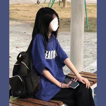 【免運】KOKA 套裝 女學生 夏季 韓版 克萊因藍 BF 印花 短袖 T恤 寬鬆 闊腿褲 褲子 兩件套 潮 短袖 上衣