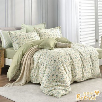 Betrise沐晨花開 雙人-環保印染防蹣抗菌100%精梳純棉四件式兩用被床包組