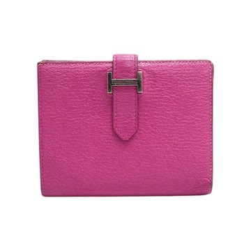 HERMES 愛馬仕 玫瑰木色 Chevre山羊革 Bearn Compact 短夾 C刻 銀釦 【二手名牌BRAND OFF】