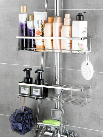 花灑置物架 浴室置物架  浴室收納架衛生間放洗發水沐浴露置物架浴室洗澡間花灑桿免打孔花灑收納架子