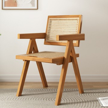 熱銷/免運費 北歐原木風藤編加厚實木昌迪加爾椅家用陽臺椅日式民宿餐廳休閑椅