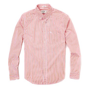 麋鹿 AF A&F 經典刺繡麋鹿長袖襯衫-粉白條紋